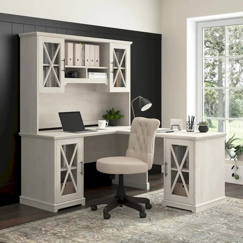 Lennox L Shaped Desk with Hutch and Storage Cabinets by 
