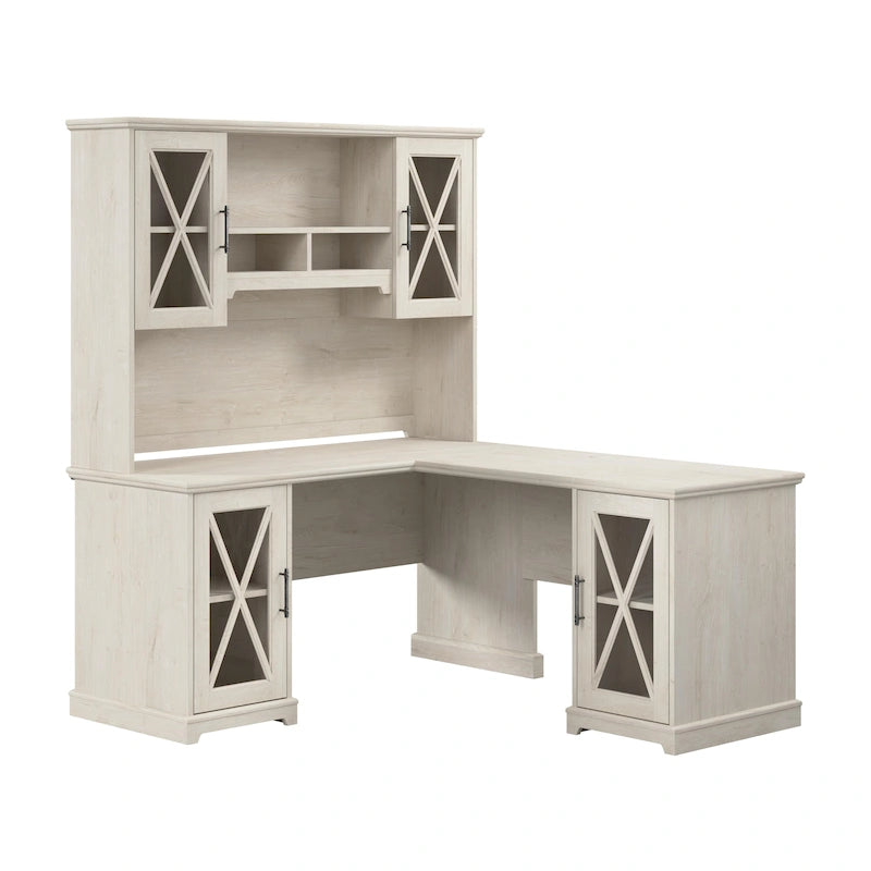 Bureau en L avec huche et armoires de rangement