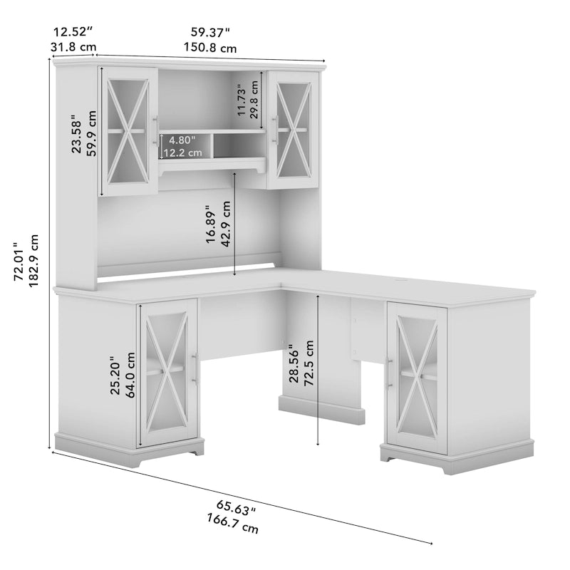 Bureau en L avec huche et armoires de rangement