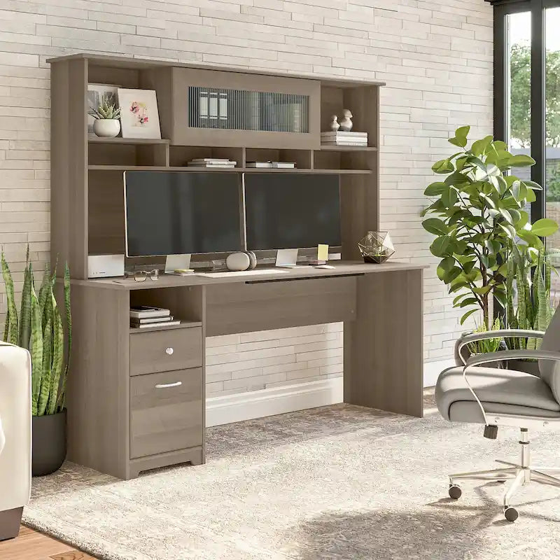 Bureau informatique 72W avec huche et tiroirs par