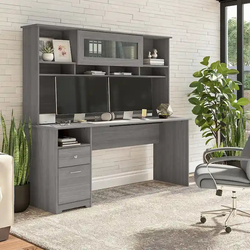 Bureau informatique 72W avec huche et tiroirs par