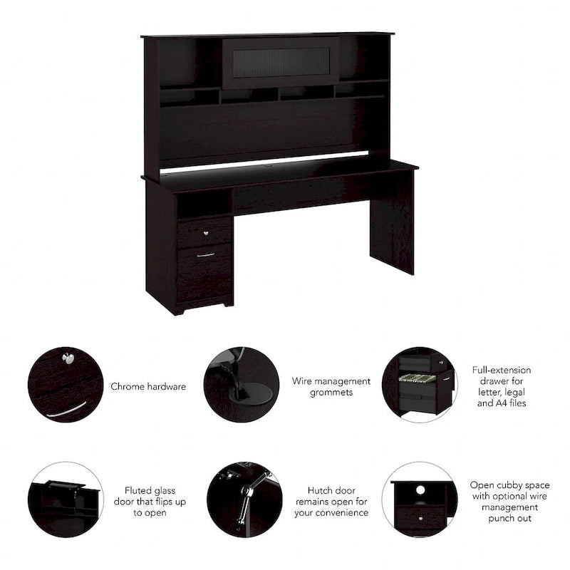 Bureau informatique 72W avec huche et tiroirs par