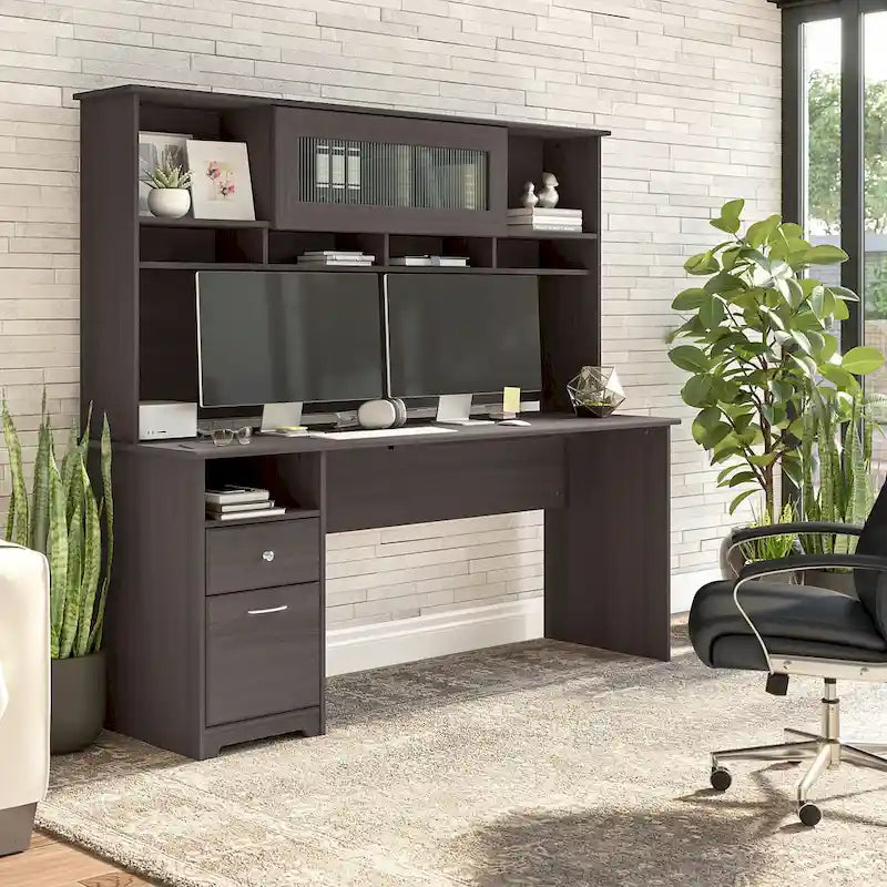 Bureau informatique 72W avec huche et tiroirs par