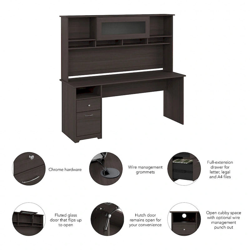 Bureau informatique 72W avec huche et tiroirs par