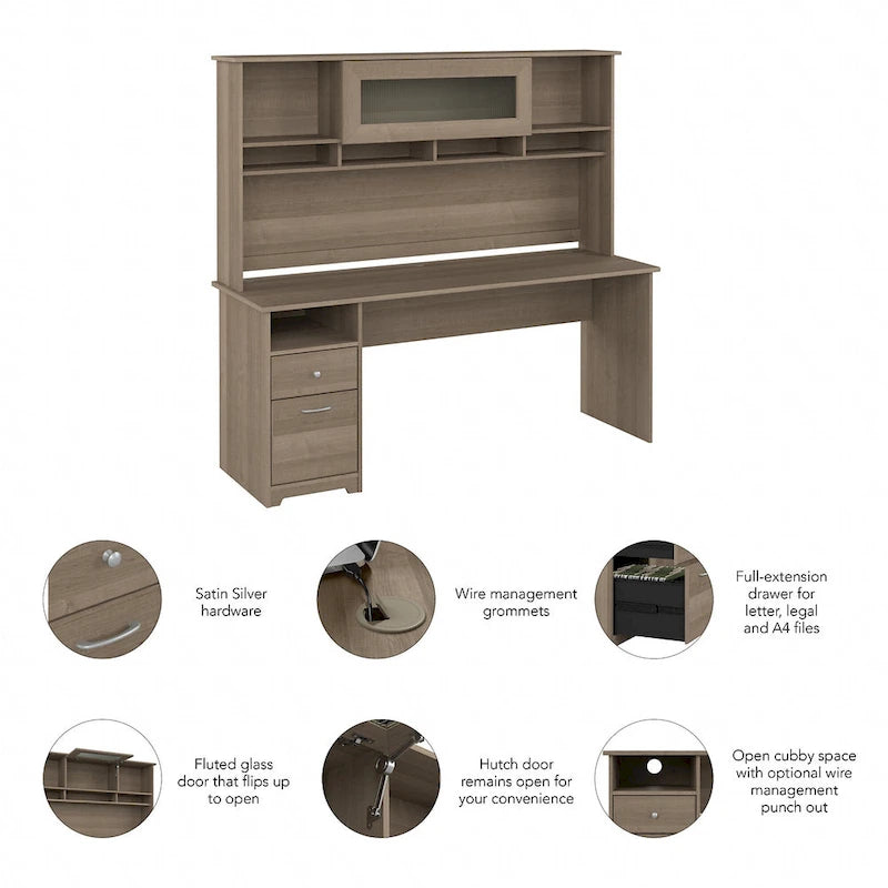 Bureau informatique 72W avec huche et tiroirs par
