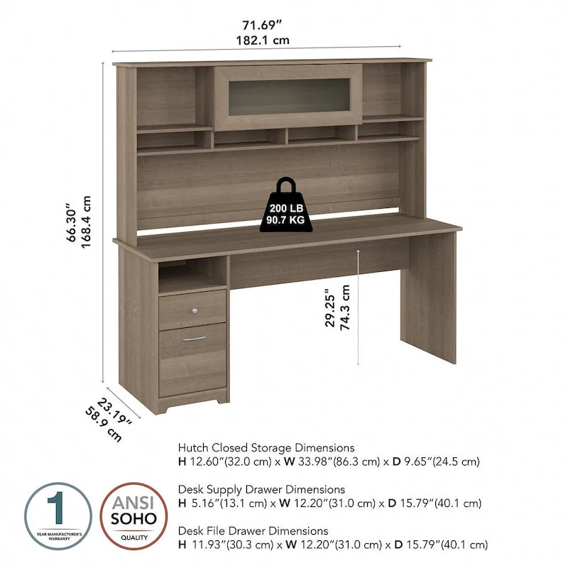 Bureau informatique 72W avec huche et tiroirs par