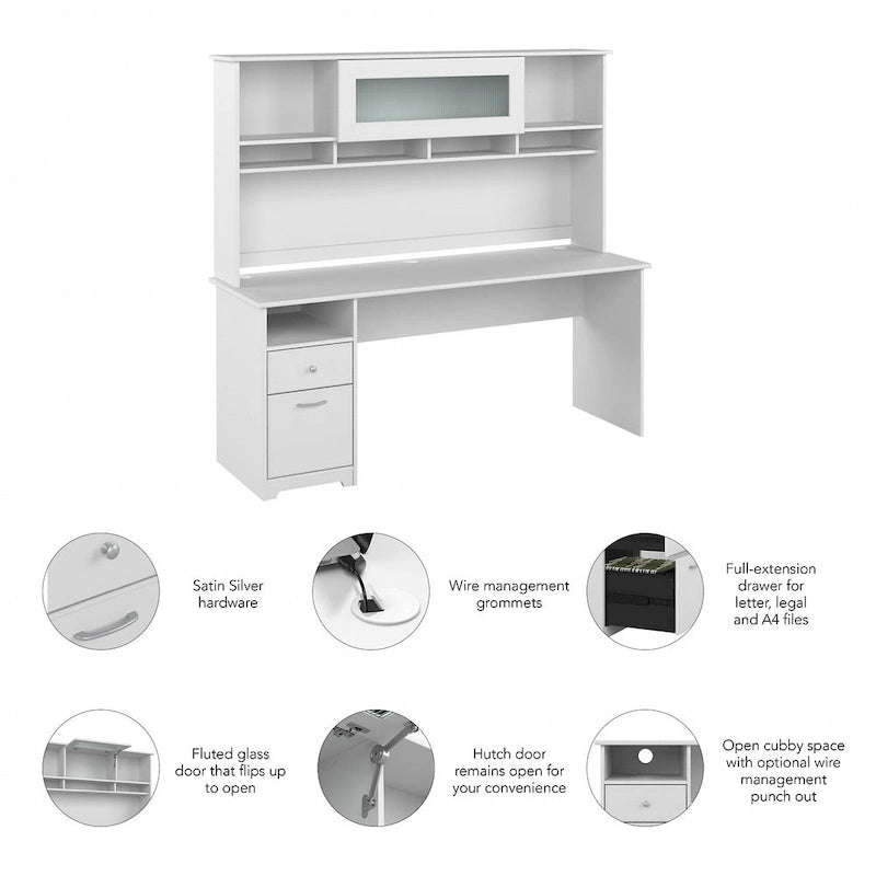 Bureau informatique 72W avec huche et tiroirs par