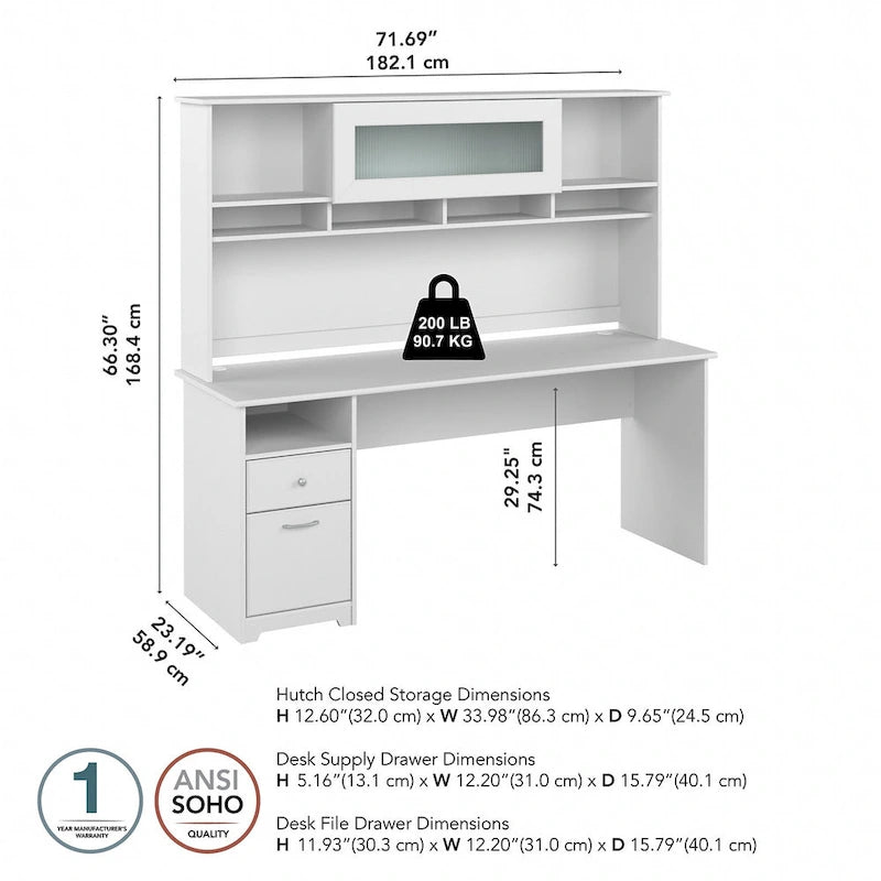 Bureau informatique 72W avec huche et tiroirs par