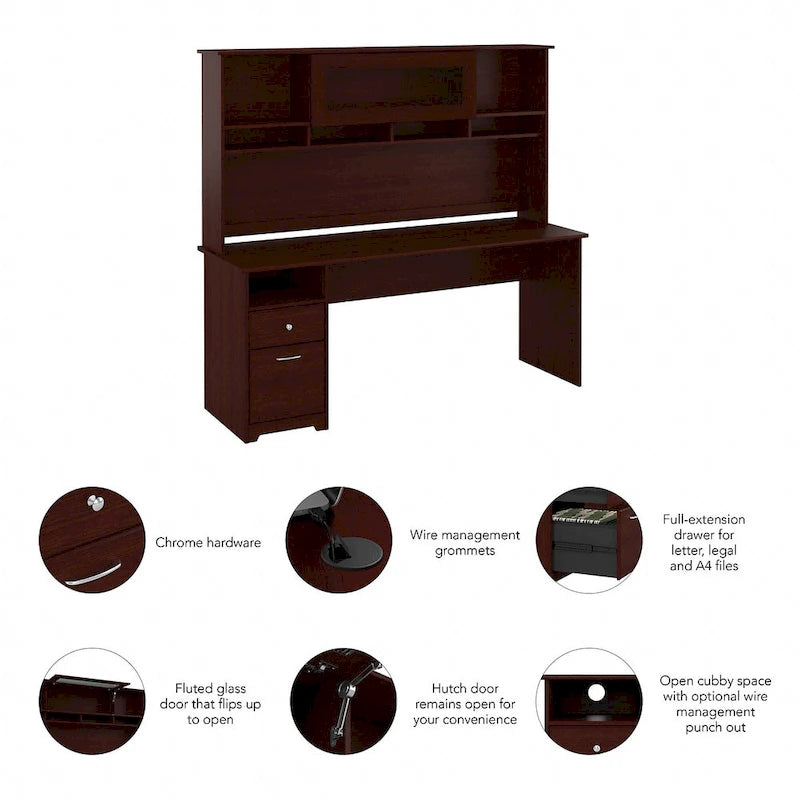 Bureau informatique 72W avec huche et tiroirs par