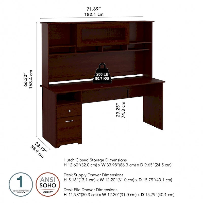 Bureau informatique 72W avec huche et tiroirs par