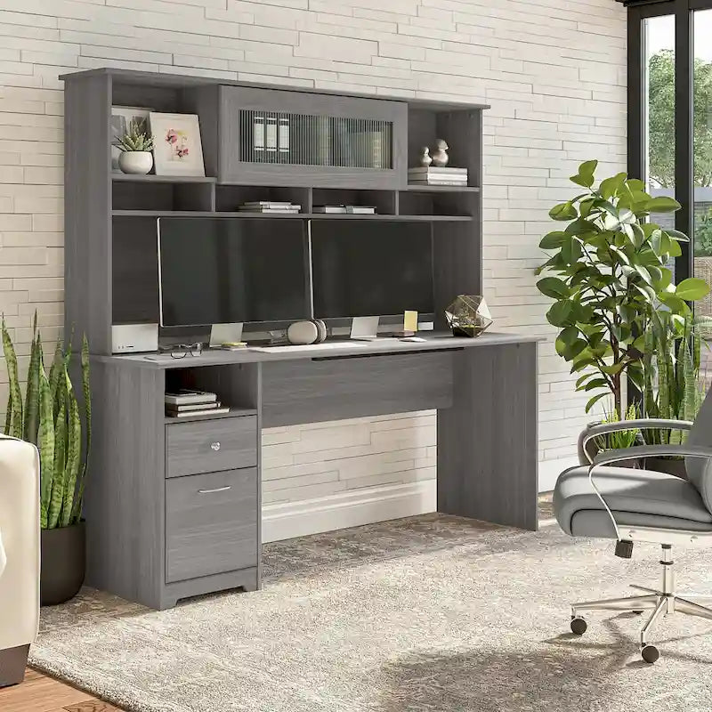 Bureau informatique 72W avec huche et tiroirs par