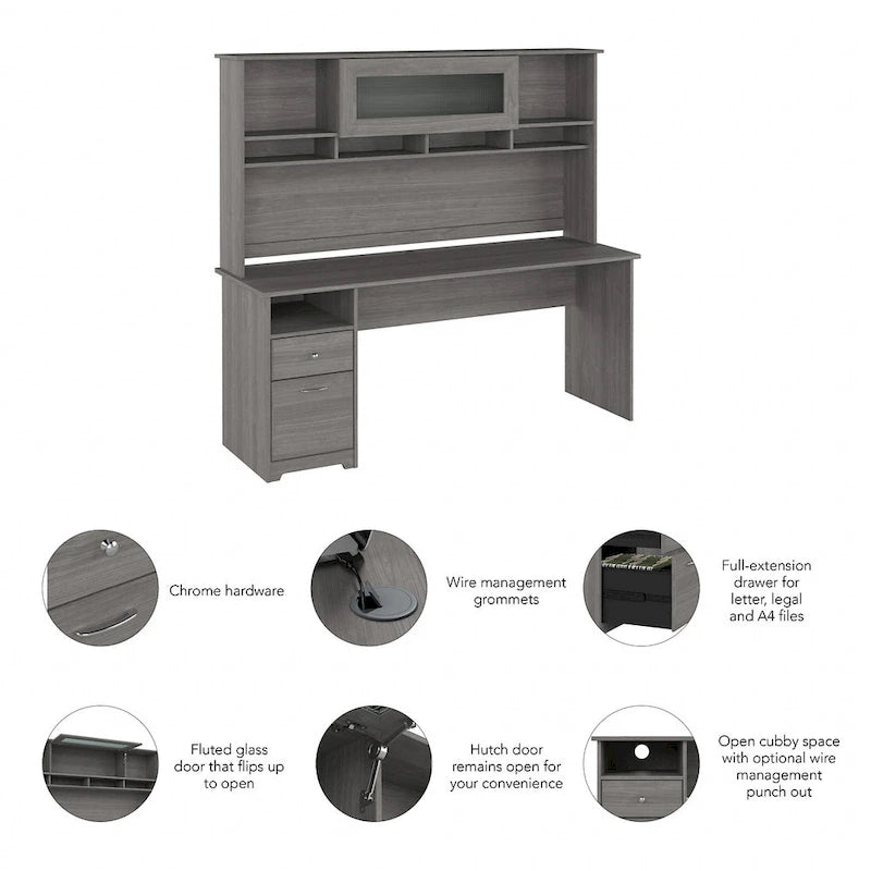 Bureau informatique 72W avec huche et tiroirs par