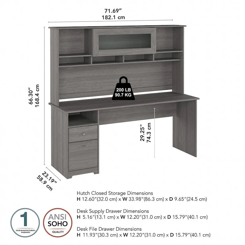 Bureau informatique 72W avec huche et tiroirs par