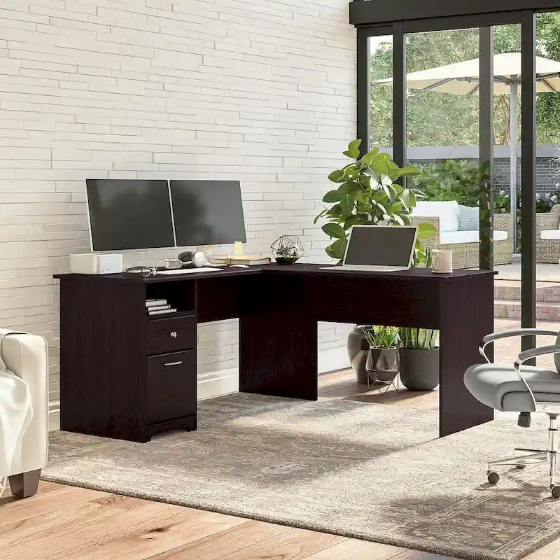 Bureau d'angle en L de 152,4 cm avec huche et tiroirs par