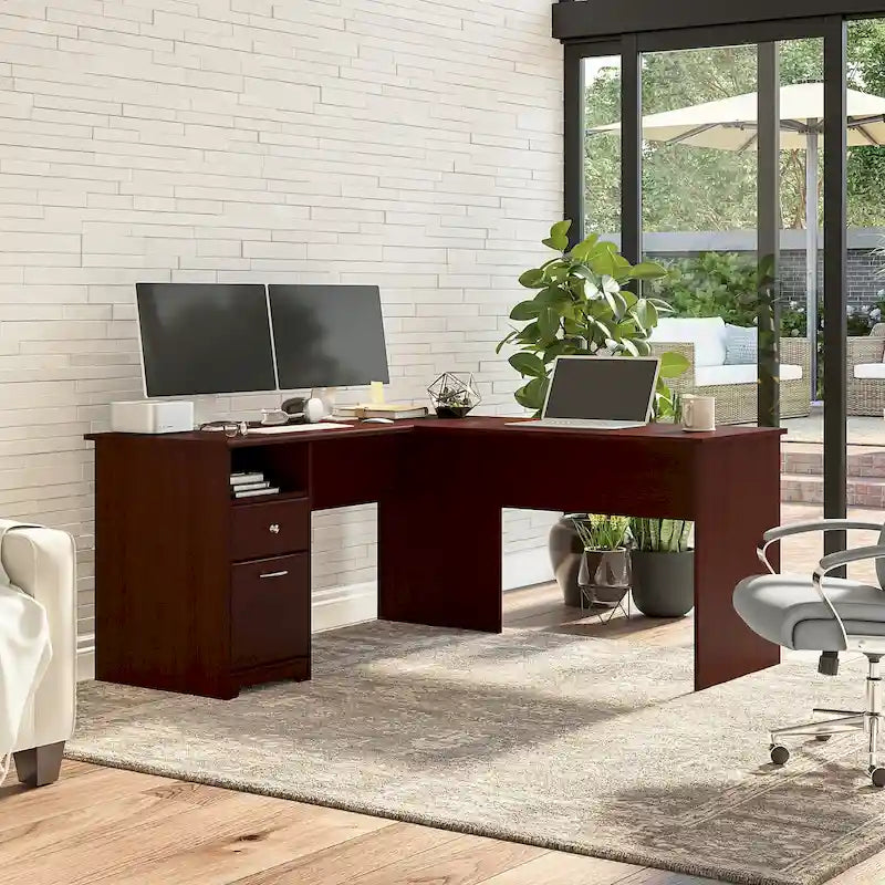 Bureau d'angle en L de 152,4 cm avec huche et tiroirs par
