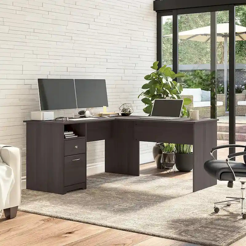 Bureau d'angle en L de 152,4 cm avec huche et tiroirs par