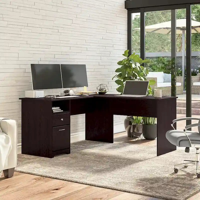 Cabot 60W L-Desk with Hutch and Drawers by 