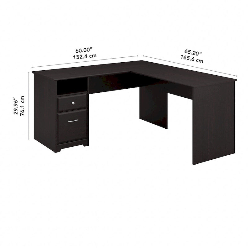 Bureau d'angle en L de 152,4 cm avec huche et tiroirs par