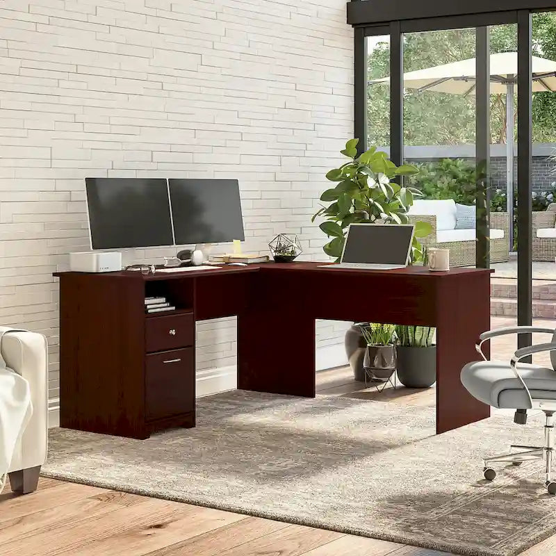 Bureau d'angle en L de 152,4 cm avec huche et tiroirs par