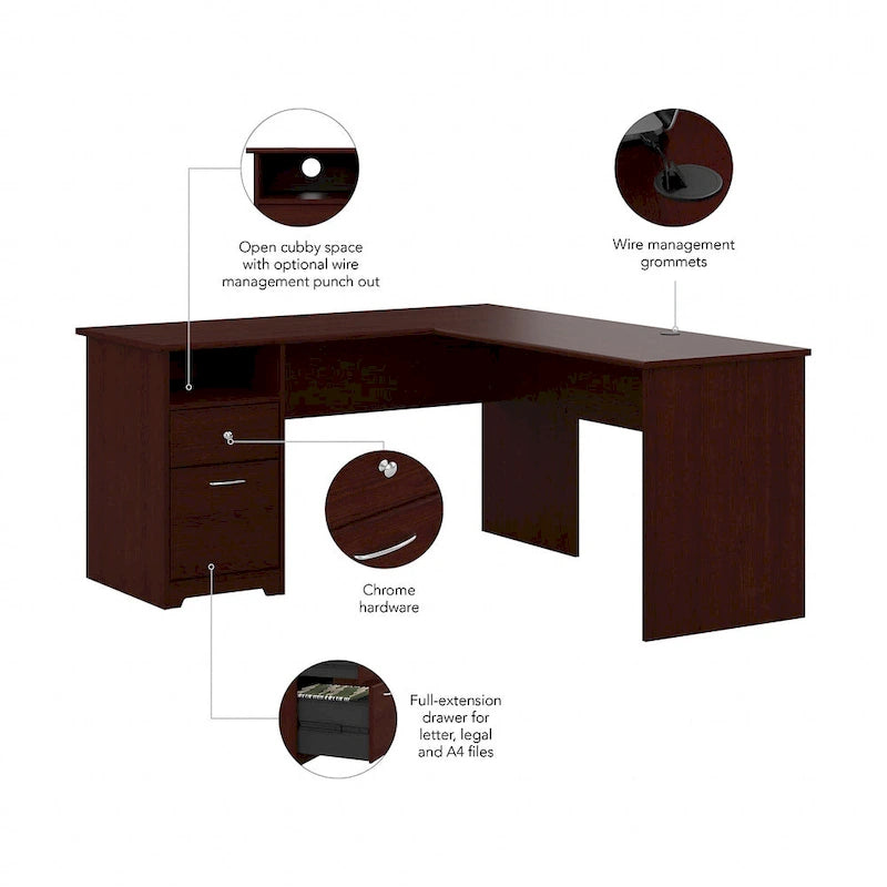 Bureau d'angle en L de 152,4 cm avec huche et tiroirs par