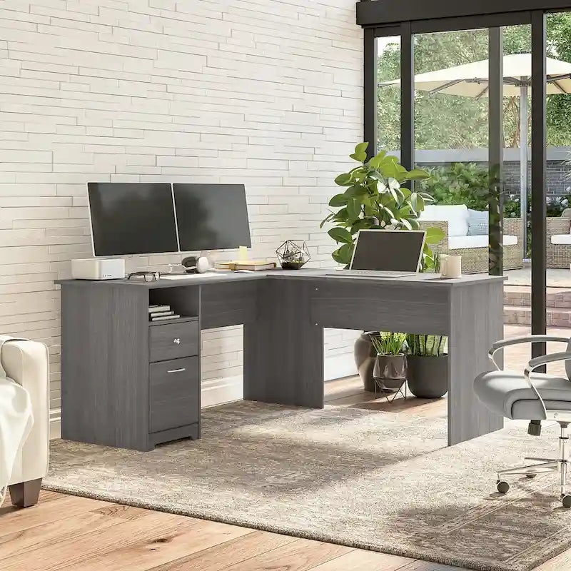 Bureau d'angle en L de 152,4 cm avec huche et tiroirs par