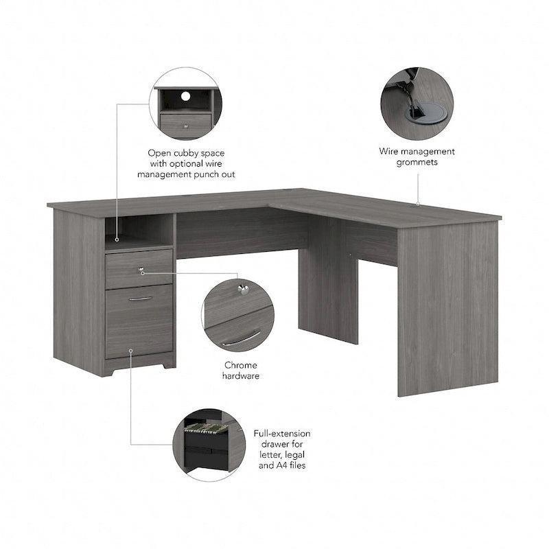 Bureau d'angle en L de 152,4 cm avec huche et tiroirs par