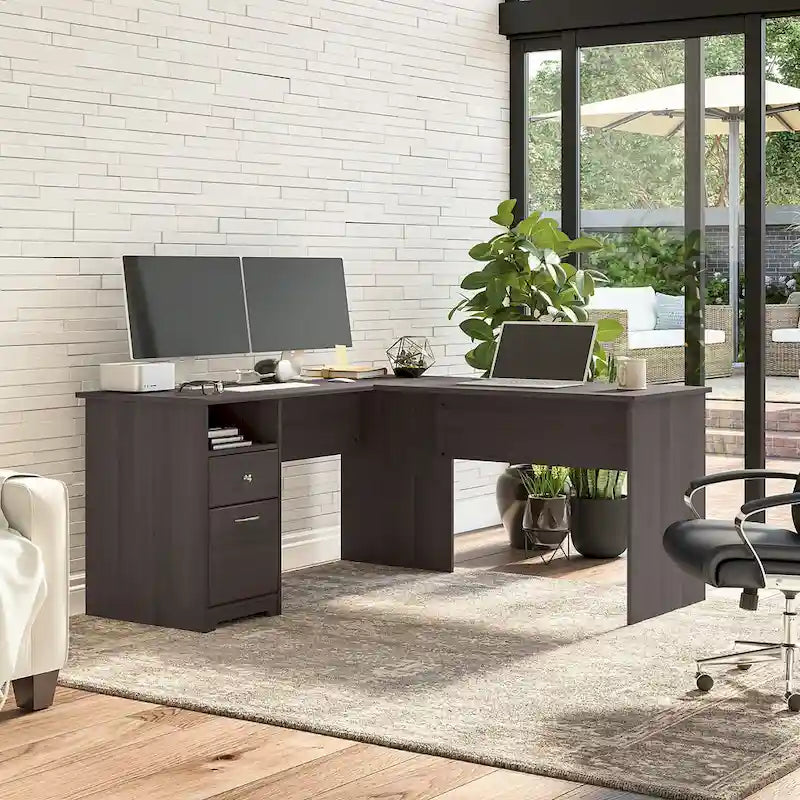Bureau d'angle en L de 152,4 cm avec huche et tiroirs par