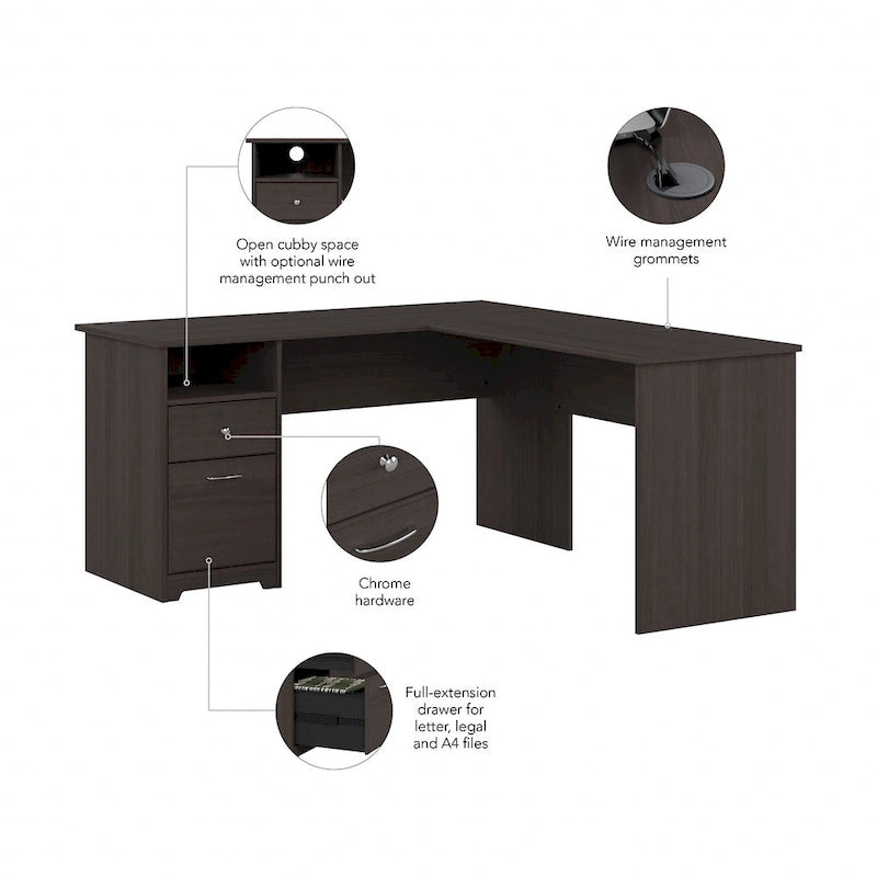 Bureau d'angle en L de 152,4 cm avec huche et tiroirs par