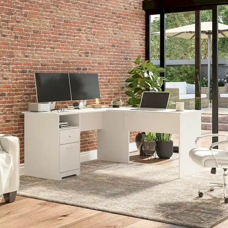 Bureau d'angle en L de 152,4 cm avec huche et tiroirs par