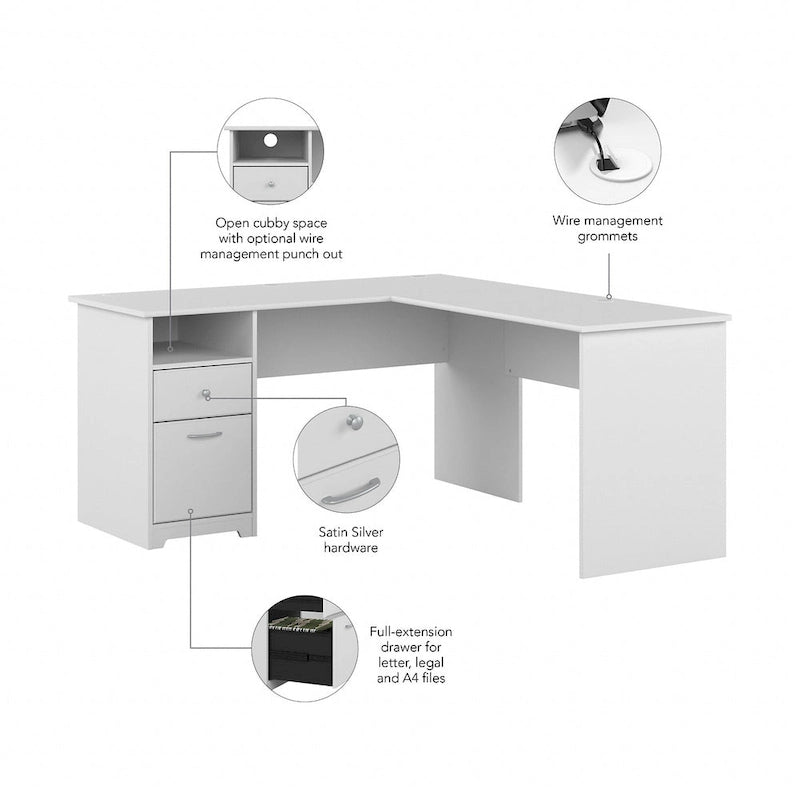 Bureau d'angle en L de 152,4 cm avec huche et tiroirs par