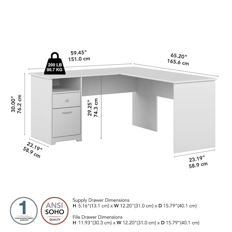 Bureau d'angle en L de 152,4 cm avec huche et tiroirs par
