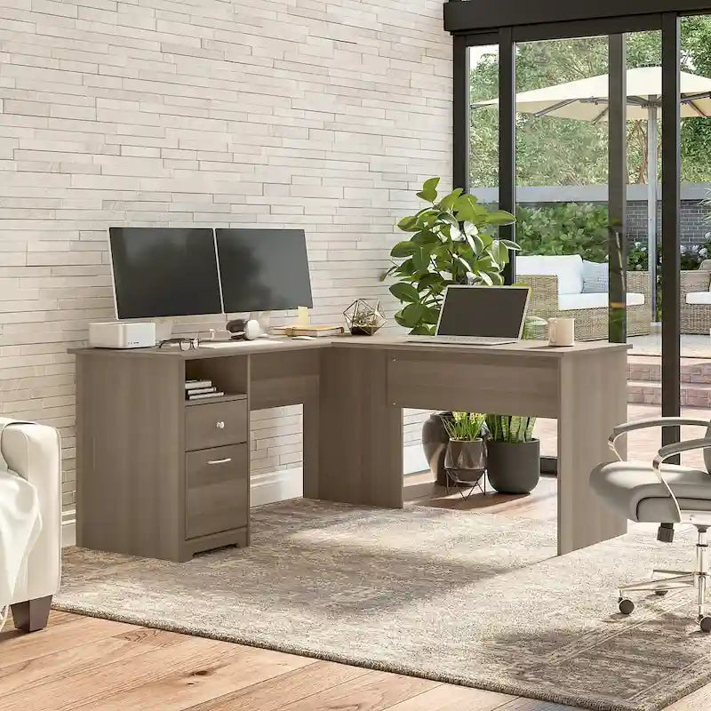 Bureau d'angle en L de 152,4 cm avec huche et tiroirs par