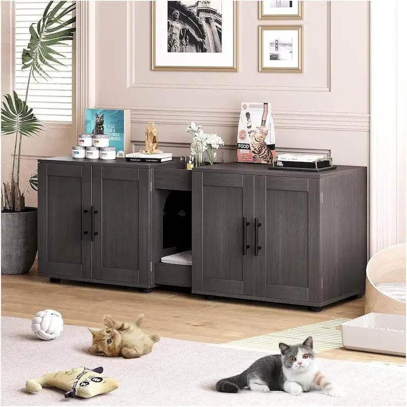 Meuble cache-litière double pour chats
