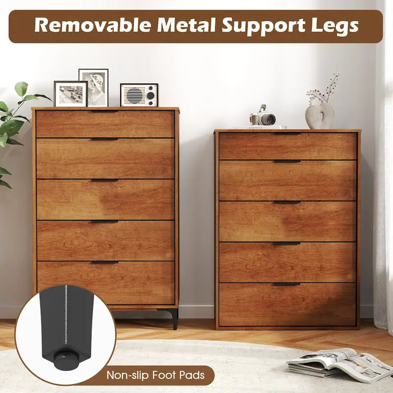 Commode 5 tiroirs avec système de verrouillage, pieds de support en métal et