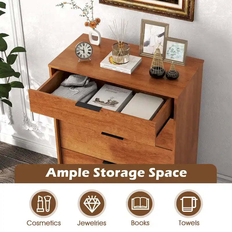 Commode 5 tiroirs avec système de verrouillage, pieds de support en métal et