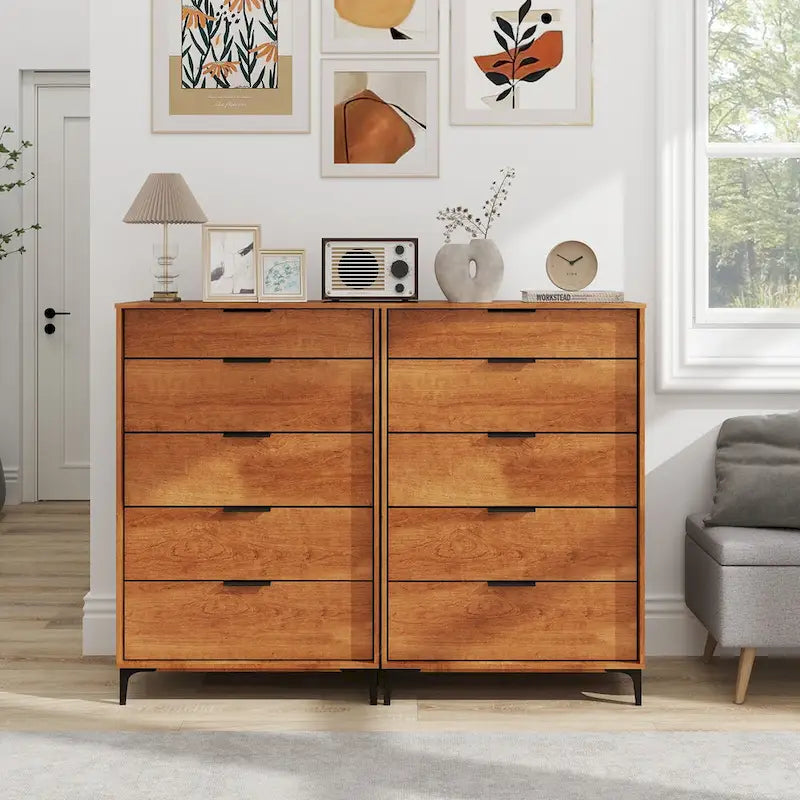 Commode 5 tiroirs avec système de verrouillage, pieds de support en métal et