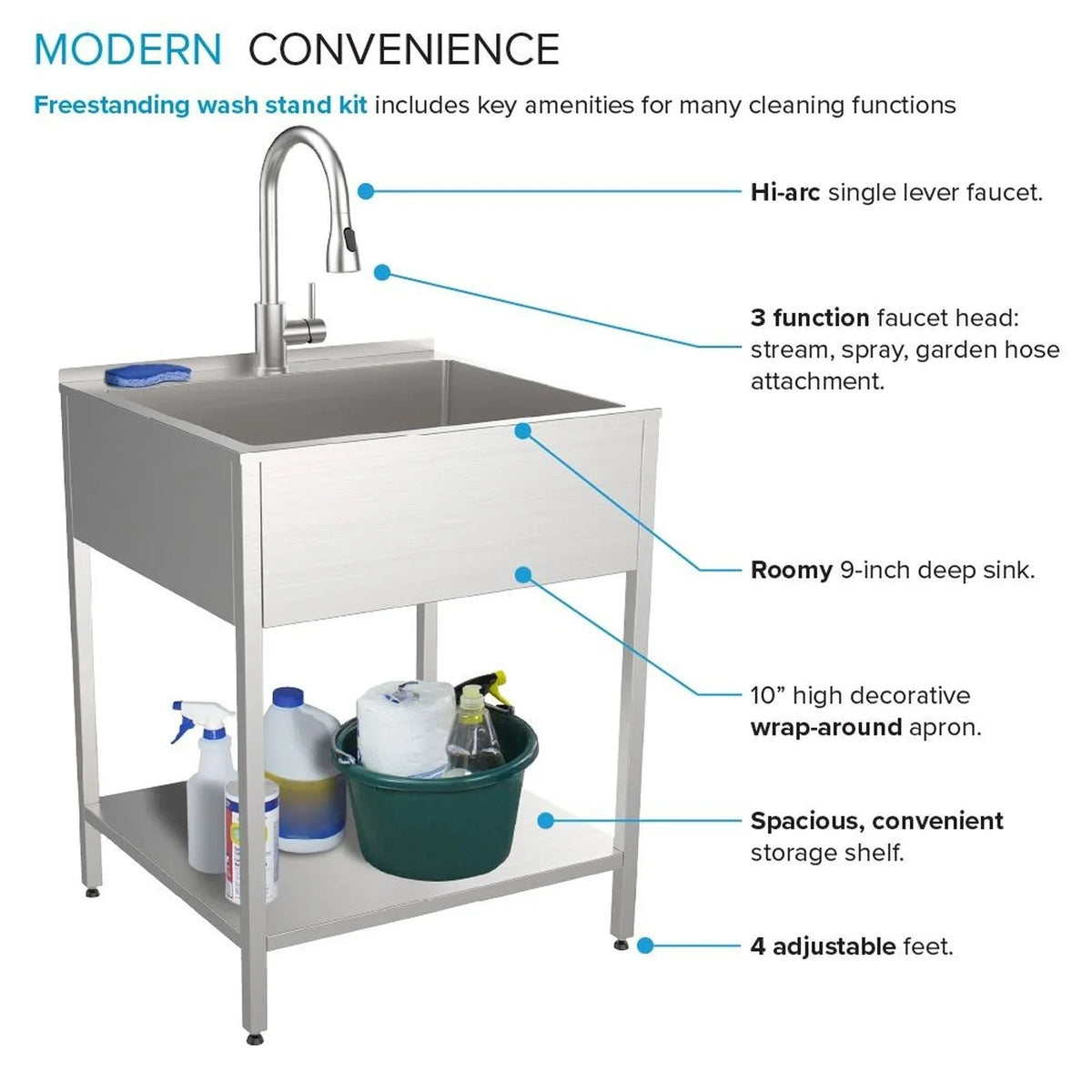 Transolid EWS-2422S Évier de buanderie et support de lavage en acier inoxydable de 24 po L x 22 po P x 35 po H - 24 po x 22 po