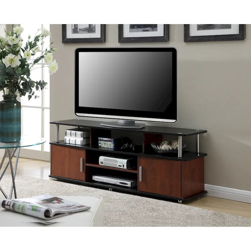 Meuble TV de 65 pouces avec placards et étagères de rangement