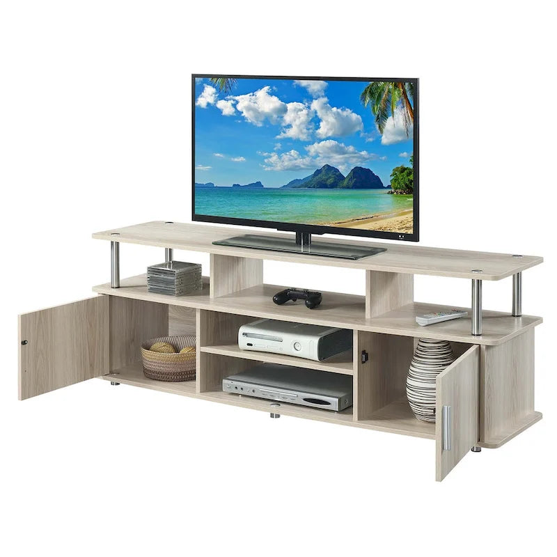 Meuble TV de 65 pouces avec placards et étagères de rangement