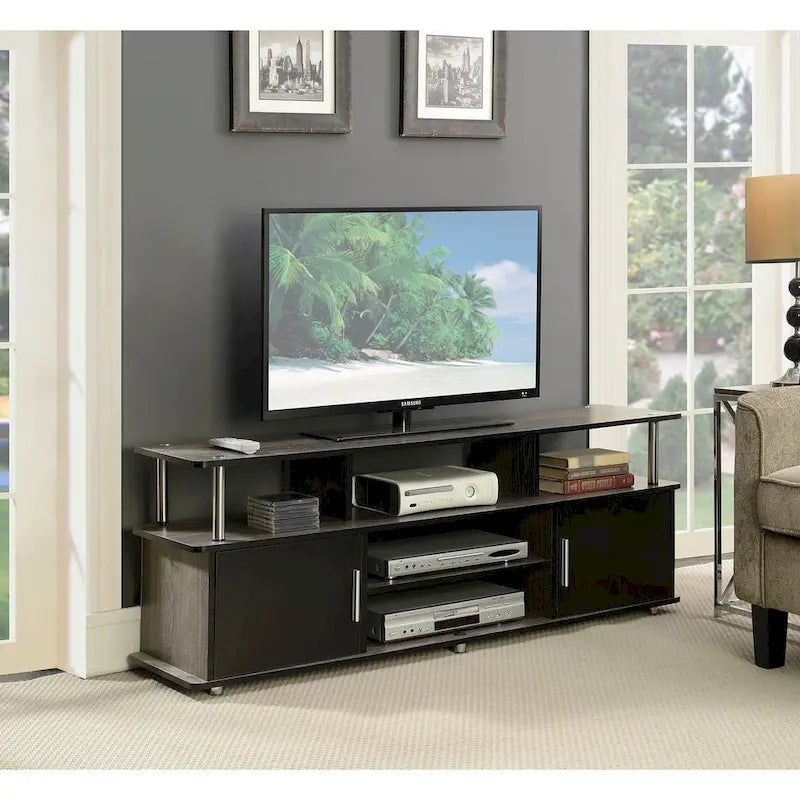 Meuble TV de 65 pouces avec placards et étagères de rangement