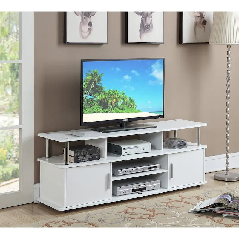 Meuble TV de 65 pouces avec placards et étagères de rangement