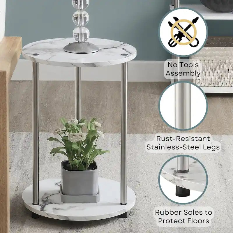 Table d'appoint ronde à 2 niveaux sans outils