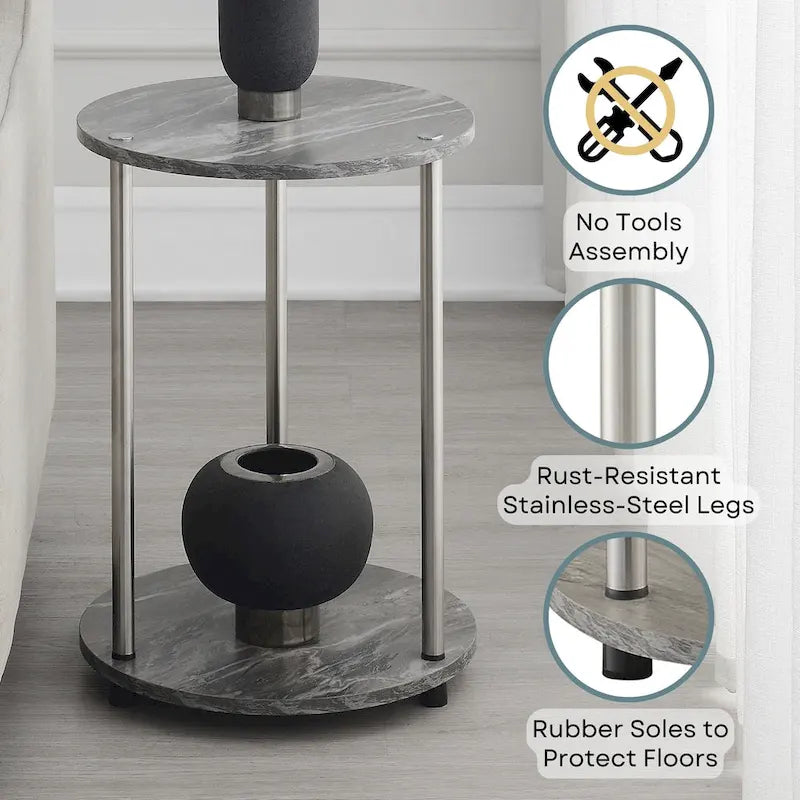 Table d'appoint ronde à 2 niveaux sans outils
