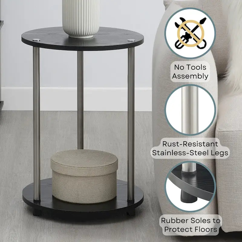 Table d'appoint ronde à 2 niveaux sans outils
