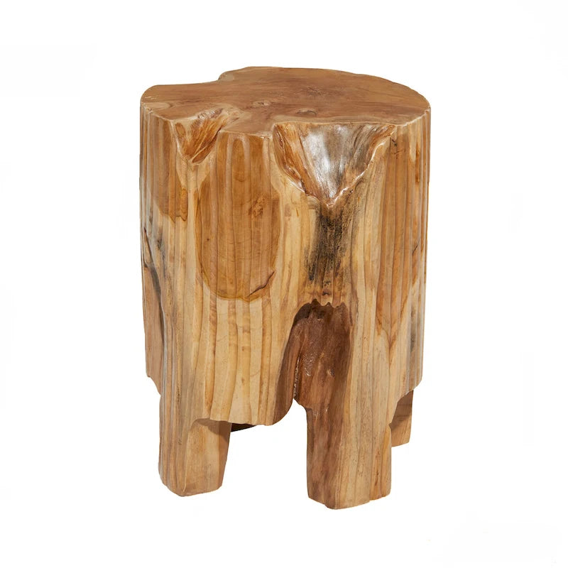 Teak Wood Handmade Live Edge Tree Stump Accent Table - Brown -  - 12W x 12L x 16H