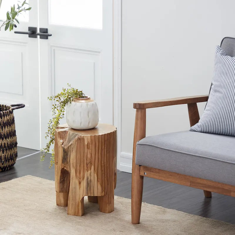 Table d'appoint en teck faite à la main avec bord naturel - Marron - - 12L x 12P x 16H