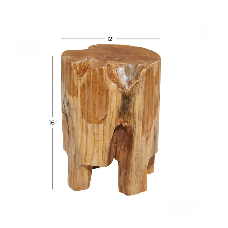 Table d'appoint en teck faite à la main avec bord naturel - Marron - - 12L x 12P x 16H