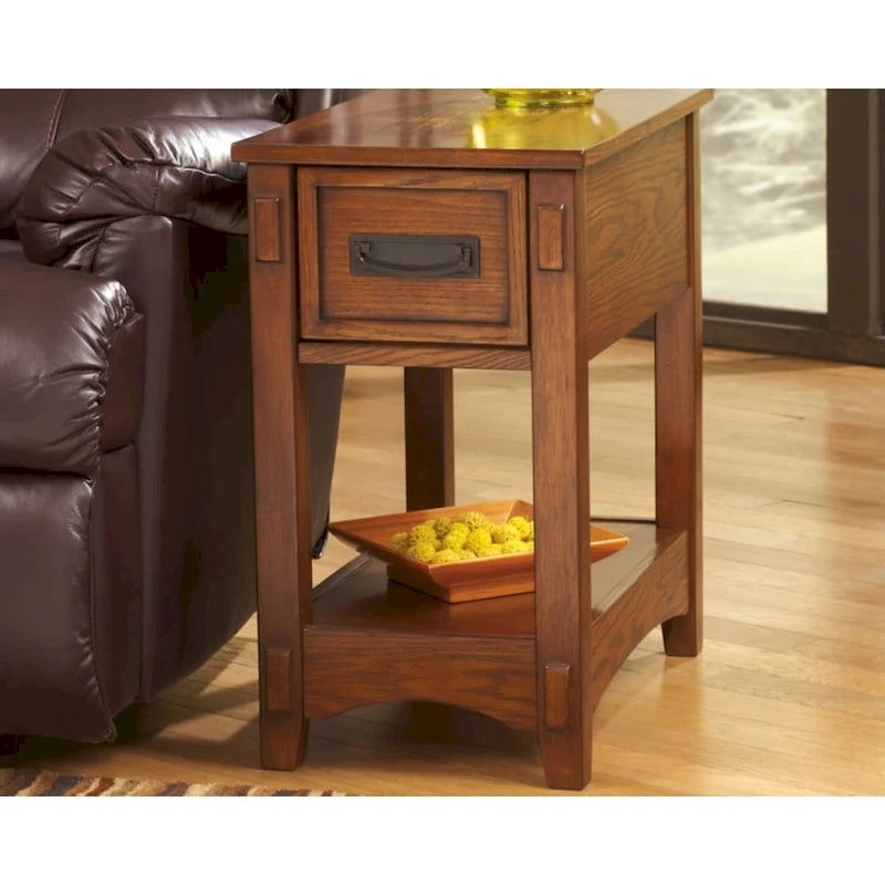  Breegin Brown Finish Wood Chairside End Table - 13 W x 22.13 D x 23.13 H