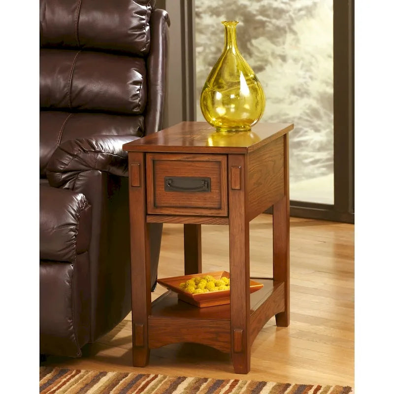 Table d'appoint de bout de canapé en bois finition brune - 13 L x 22,13 P x 23,13 H