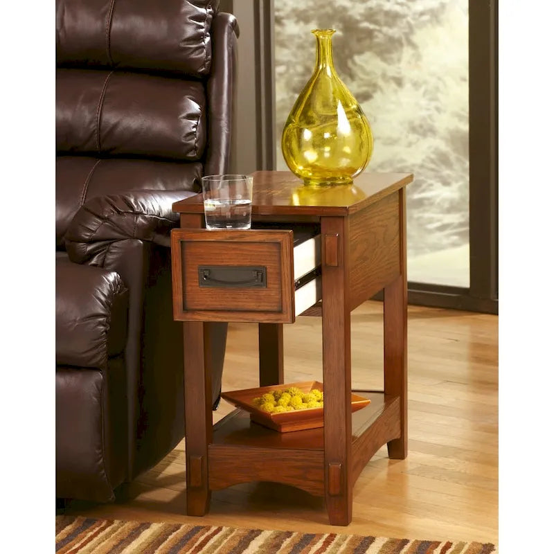 Table d'appoint de bout de canapé en bois finition brune - 13 L x 22,13 P x 23,13 H